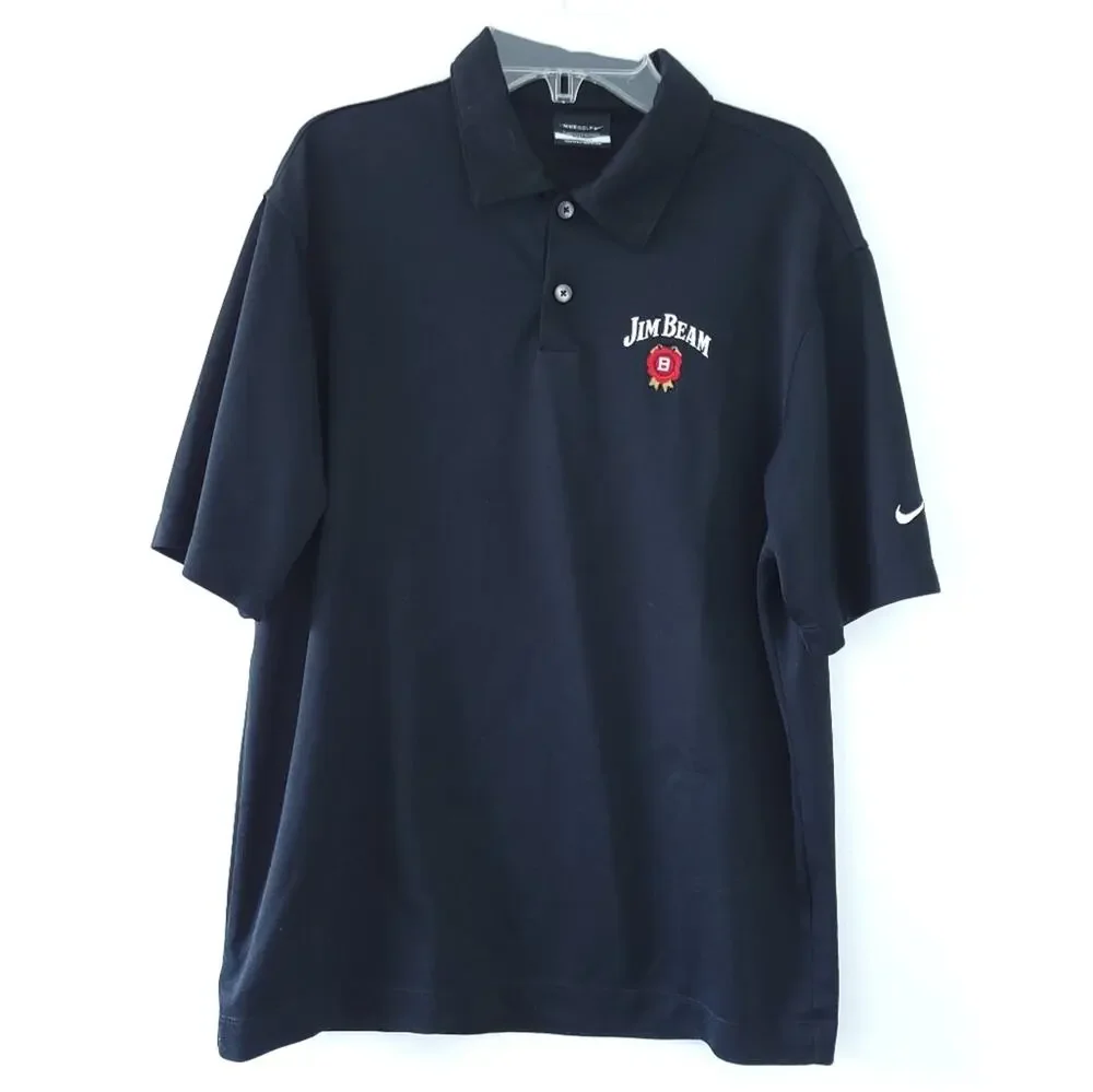 Nike Golf Jim Beam Logo Polo Shirt Men Size Small Black Short Sleeve Athleisure